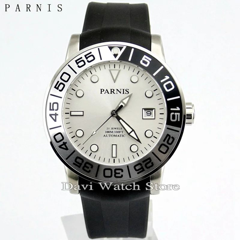 Parnis 42mm white dial Sapphire glass date Miyota automatic mens watch