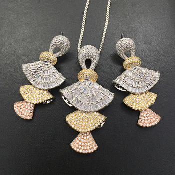 Lanyika Jewelry Set Luxury Active Shake Fan Shape Stereo Full Zircon Plated Necklace with Earrings Wedding Bridal Best Gifts
Lanyika Jewelry Set Luxury Active Shake Fan Shape Stereo Full Zircon Plated Necklace with Earrings Wedding Bridal Best Gifts