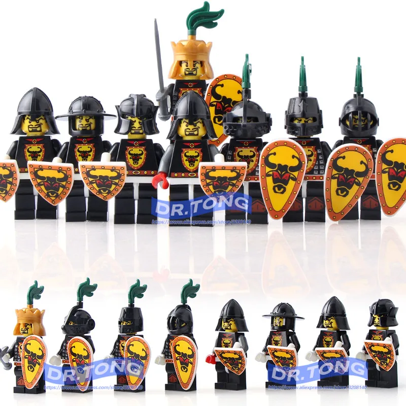 DR.TONG 8pcs/lot Medieval Castle Kingdoms Black Cow King Knights King Rider Solider Shield Sword Building Blocks Diy Toys
DR.TONG 8pcs/lot Medieval Castle Kingdoms Black Cow King Knights King Rider Solider Shield Sword Building Blocks Diy Toys