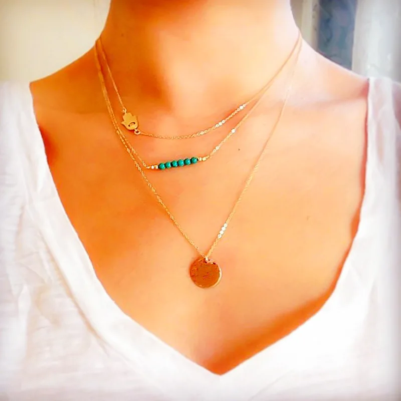 Fashion New Multi-layer Necklace Charms Beaded Round Sequins Palm Pendant Choker Chain Necklaces for Women Jewelry
Fashion New Multi-layer Necklace Charms Beaded Round Sequins Palm Pendant Choker Chain Necklaces for Women Jewelry