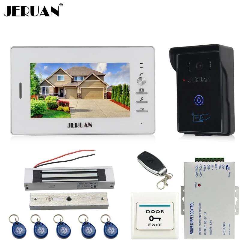 JERUAN 7`` TFT color video door phone intercom system kit RFID touch key waterproof Camera 180KG Magnetic lock tamper alarm
JERUAN 7`` TFT color video door phone intercom system kit RFID touch key waterproof Camera 180KG Magnetic lock tamper alarm