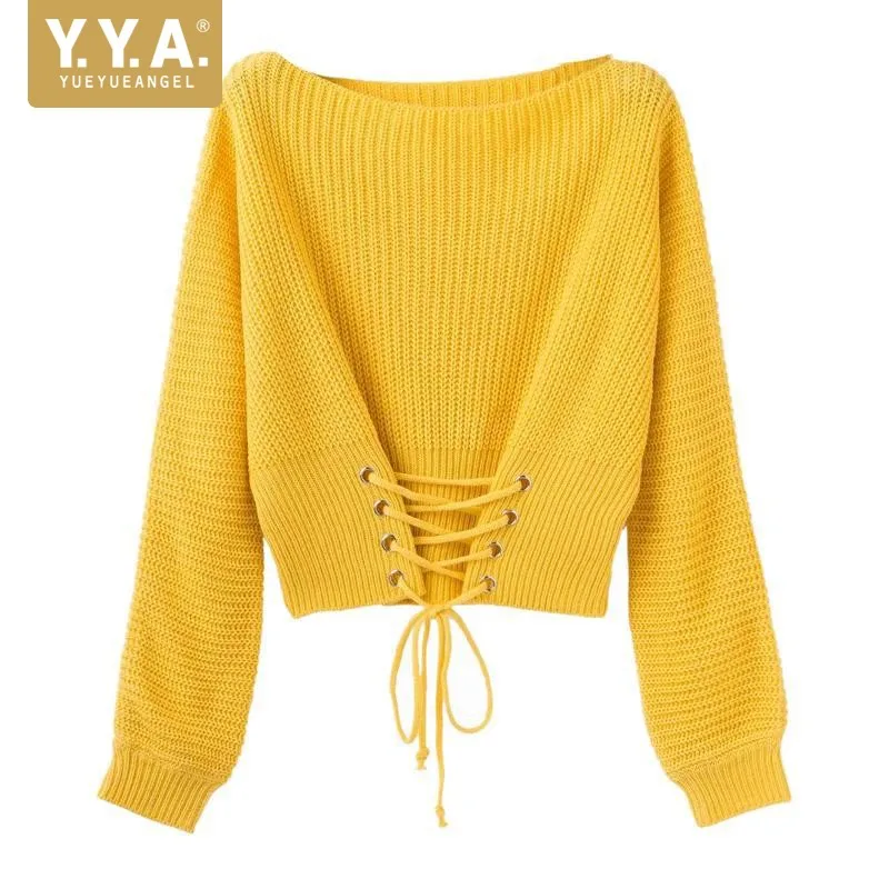 2019 Autumn Women Loose Fit Short Tops Fashion Solid O-Neck Long Sleeve Knitted Sweater European Style Bandage Pullover Sweater
2019 Autumn Women Loose Fit Short Tops Fashion Solid O-Neck Long Sleeve Knitted Sweater European Style Bandage Pullover Sweater