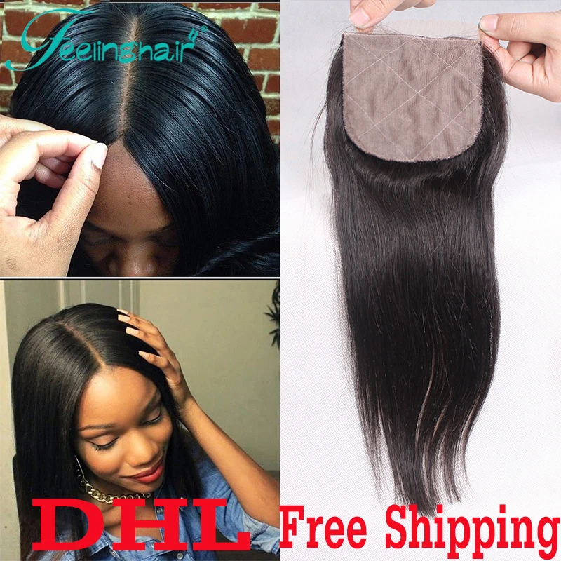 7A Brazilian Silk Base Closure With Baby Hair Free Middle 3 Part Silk Base Closure Straight Virgin human Hair Silk Top Closures
