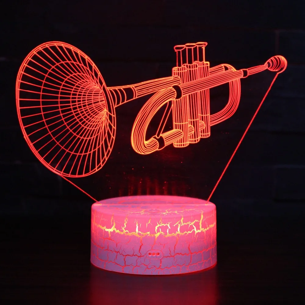 Musical Instruments Trumpet 3D Visual Flash Night Light LED 7 Colors Changing Bedroom Bedside Desk Table USB Lamp For Kid's Gift
Musical Instruments Trumpet 3D Visual Flash Night Light LED 7 Colors Changing Bedroom Bedside Desk Table USB Lamp For Kid's Gift