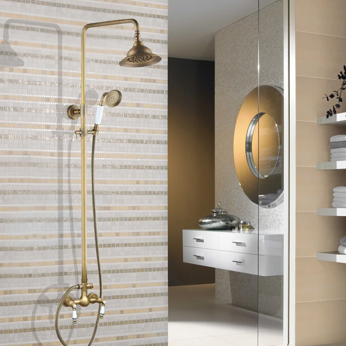 Dual Ceramics Levers 7" inch Round Bathroom Antique Brass Wall Mount Rain Shower Handshower Faucet Set Mixer Tap aan110
Dual Ceramics Levers 7" inch Round Bathroom Antique Brass Wall Mount Rain Shower Handshower Faucet Set Mixer Tap aan110
