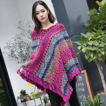 2019 Autumn Winter Women Blend Striped Tassel Knitted Poncho Coat Female Batwing Sleeve Loose Pullover Cape Abrigo Mujer K170
2019 Autumn Winter Women Blend Striped Tassel Knitted Poncho Coat Female Batwing Sleeve Loose Pullover Cape Abrigo Mujer K170