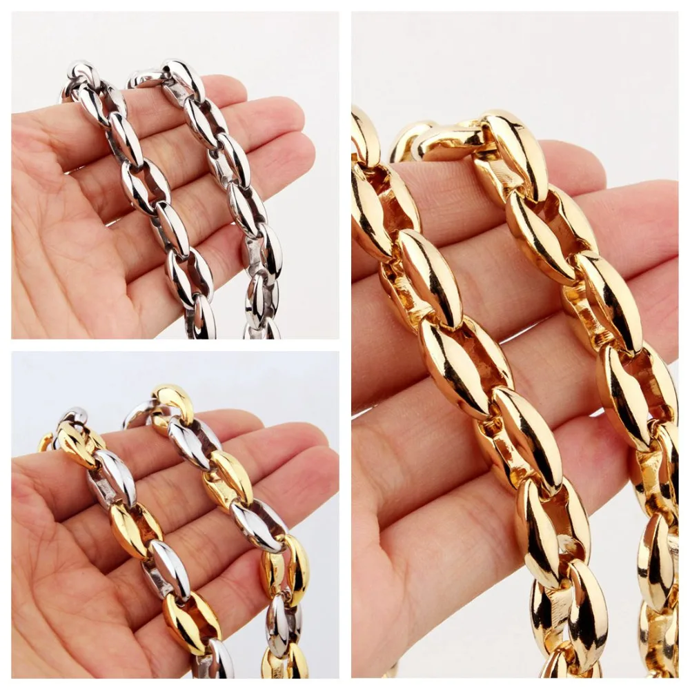 12mm Wide Fashion Silver/Gold Coffee Beans Necklace/Bracelet For Biker Men Women Stainless Steel Jewelry 7-40inch Custom Size
12mm Wide Fashion Silver/Gold Coffee Beans Necklace/Bracelet For Biker Men Women Stainless Steel Jewelry 7-40inch Custom Size