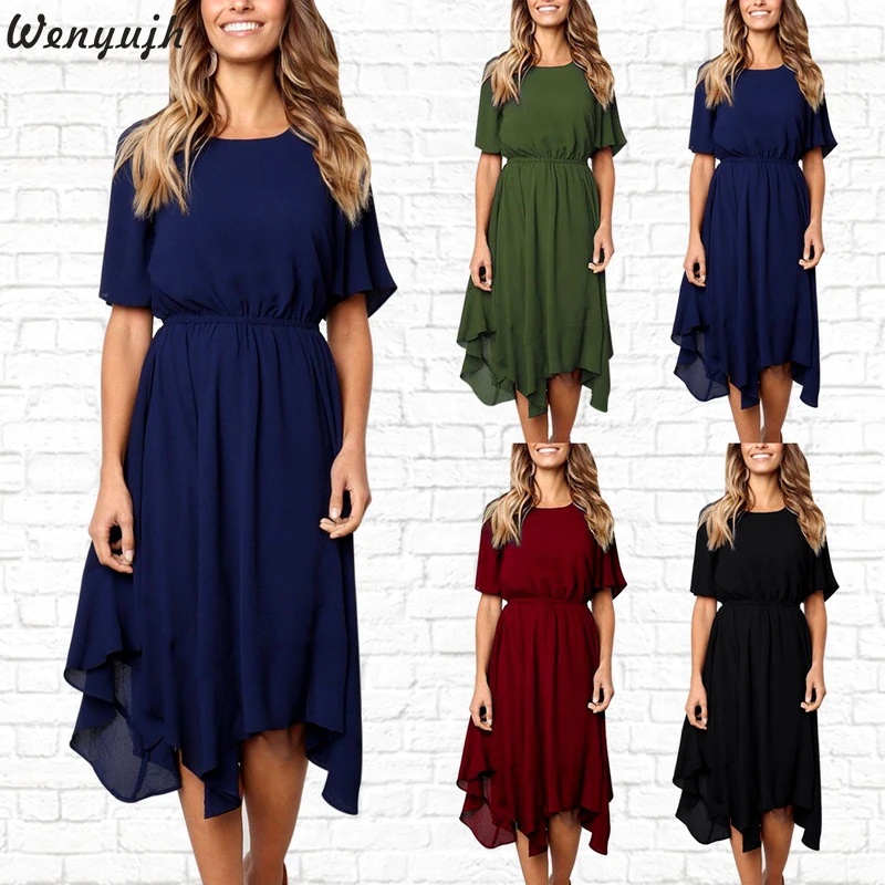 Wenyujh 2019 Dress Women Summer Casual Short Sleeve O Neck Belt Knee Length Irregular Elastic Waist Dress Lady Evening Party
Wenyujh 2019 Dress Women Summer Casual Short Sleeve O Neck Belt Knee Length Irregular Elastic Waist Dress Lady Evening Party