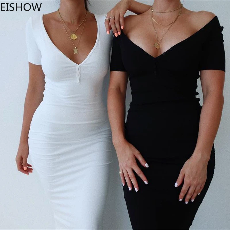 EISHOW Elegant Off Shoulder Sexy Bodycon Dress Women Casual Summer Deep V Neck Short Sleeve Button Tshirt Long Dress Maxi Dress
EISHOW Elegant Off Shoulder Sexy Bodycon Dress Women Casual Summer Deep V Neck Short Sleeve Button Tshirt Long Dress Maxi Dress