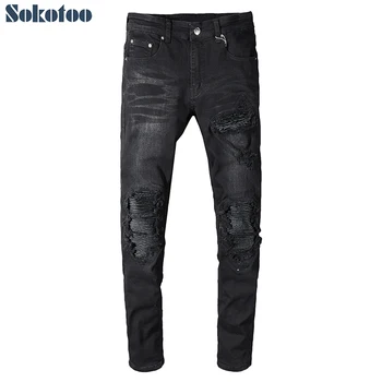 Men's black PU leather patchwork biker jeans for motorcycle Slim skinny plus size ripped stretch denim pants
Men's black PU leather patchwork biker jeans for motorcycle Slim skinny plus size ripped stretch denim pants