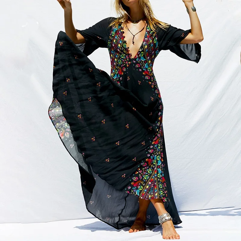 Boho floral print long women dress plus size V neck button chiffon black harajuku dresses Casual female summer vestidos
Boho floral print long women dress plus size V neck button chiffon black harajuku dresses Casual female summer vestidos