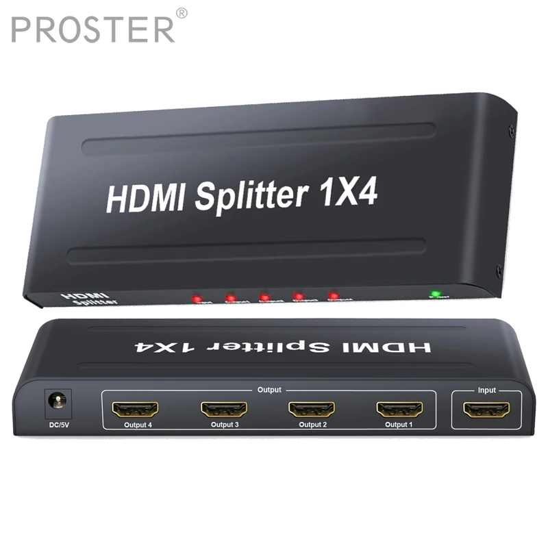 Proster HDMI Splitter 1X4 1in 4 out 4 Port Video Splitter Converter Adapter 1920x1200 Resolution Audio Splitter For DVD PS3 Xbox
Proster HDMI Splitter 1X4 1in 4 out 4 Port Video Splitter Converter Adapter 1920x1200 Resolution Audio Splitter For DVD PS3 Xbox