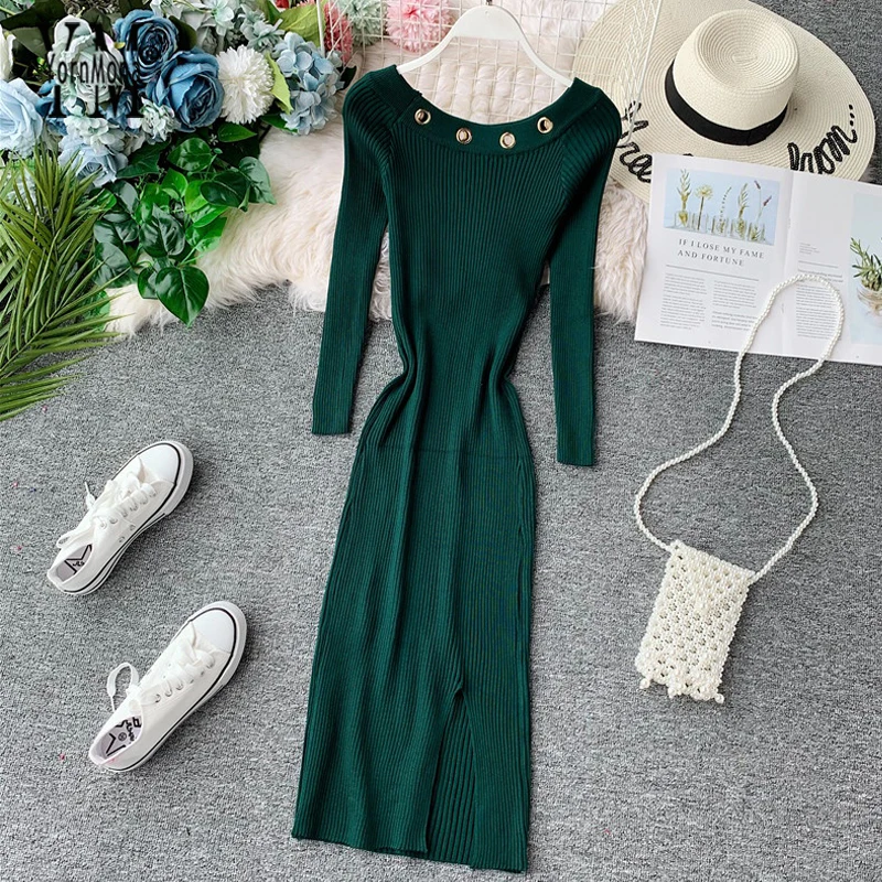 YornMona 2019 Women Autumn Slash Neck Split Office Dress Knitted Long Sleeve Dress Casual Bodycon Midi Dress Winter Vestidos
YornMona 2019 Women Autumn Slash Neck Split Office Dress Knitted Long Sleeve Dress Casual Bodycon Midi Dress Winter Vestidos