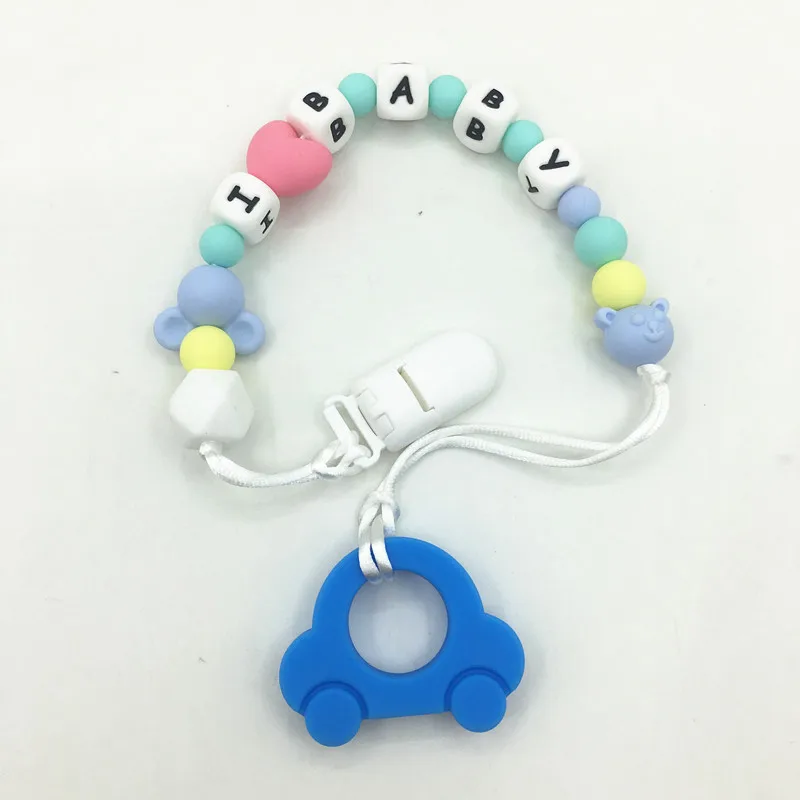 Personalized Name Silicone Teething Pacifier Clips with car Silicone teether Pacifier Chain Necklace for Baby Chew Toys
Personalized Name Silicone Teething Pacifier Clips with car Silicone teether Pacifier Chain Necklace for Baby Chew Toys