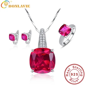 BONLAVIE Rose Red Ruby Exquisite Fashion Jewelry Sets 925 Silver Clip Earrings/Pendant Necklace/Ring For Women Free Jewelry Box
BONLAVIE Rose Red Ruby Exquisite Fashion Jewelry Sets 925 Silver Clip Earrings/Pendant Necklace/Ring For Women Free Jewelry Box