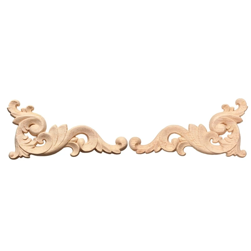 Image Retro 1pc Woodcarving Decal Corner Applique Frame Door Decorate Wall Doors Furniture Decorative Figurines Wooden Miniatures