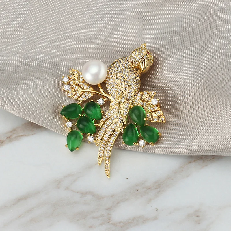 Luxury Rhinestone Bird Styple Brooches Women Natural Pearl Brooch Pins Crystal Jewelry for Female Wedding Party Accessories | Украшения и