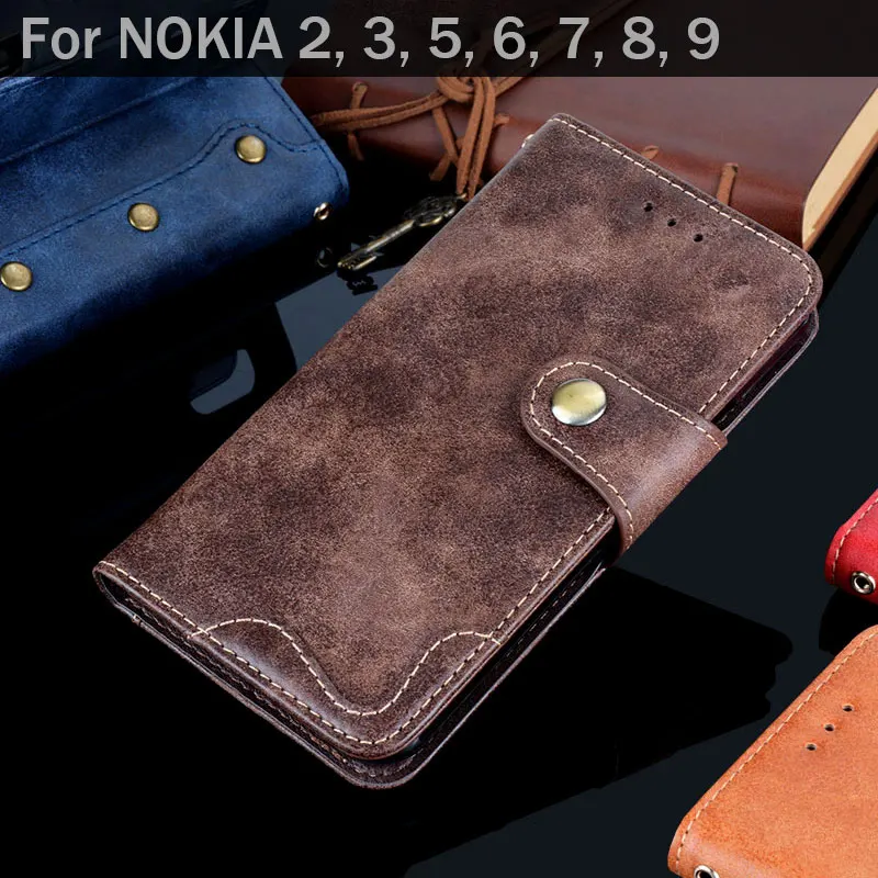 Чехол для Nokia 2 3 5 6 7 8 9 роскошный винтажный кожаный флип-чехол с подставкой и