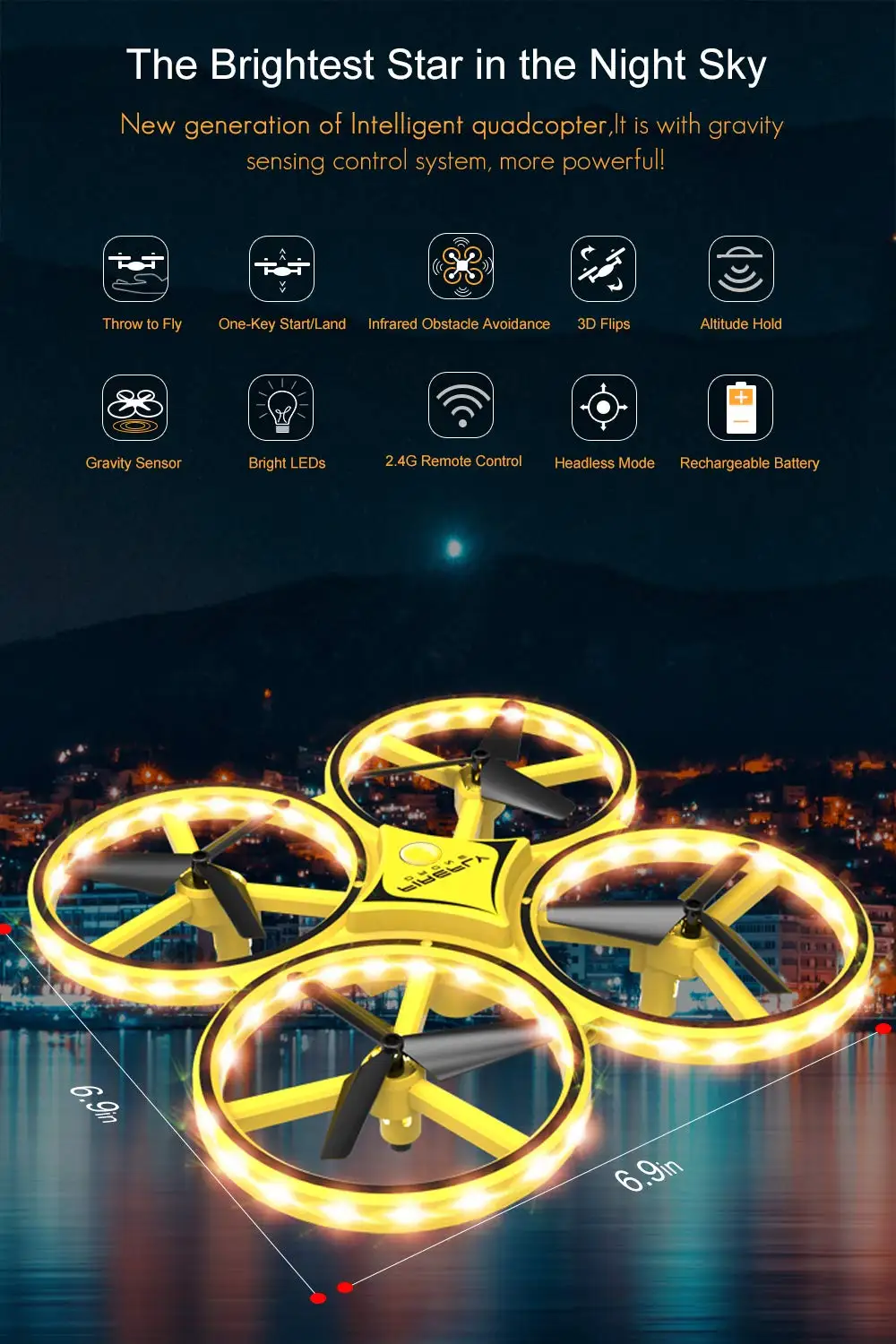 Mini Drone for Kids, 2.4G Gravity Sensor RC Nano Quadcopter with Infrared Obstacle Avoidance, Hand Control, Throw to Fly
Mini Drone for Kids, 2.4G Gravity Sensor RC Nano Quadcopter with Infrared Obstacle Avoidance, Hand Control, Throw to Fly