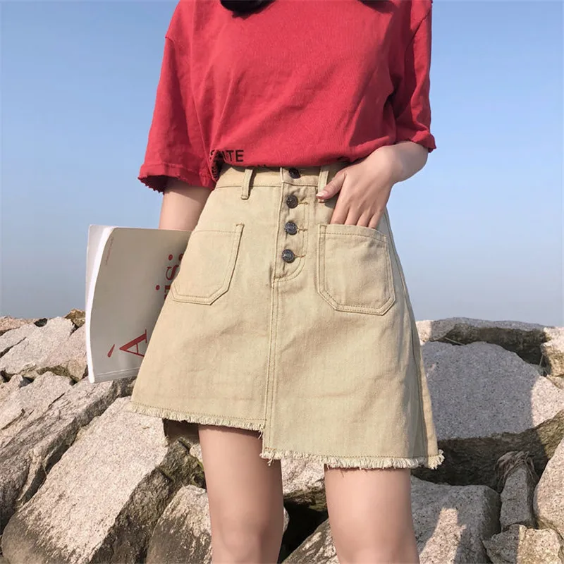 Women Irregular button A skirt mini jeans skirt Female white black Plus size high waist denim skirt 2019 summer New jupe femme
Women Irregular button A skirt mini jeans skirt Female white black Plus size high waist denim skirt 2019 summer New jupe femme