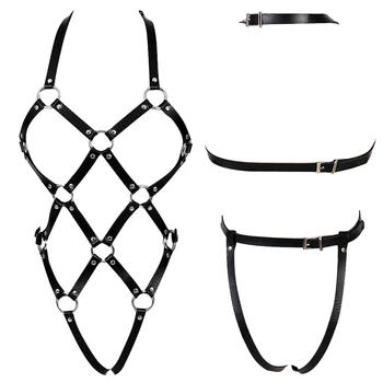 Leather Harness Set Body Bondage Cage Bra Sexy Black Gothic Hollow Out Lingerie Halloween Dance Festival Rave Wear for Women
Leather Harness Set Body Bondage Cage Bra Sexy Black Gothic Hollow Out Lingerie Halloween Dance Festival Rave Wear for Women