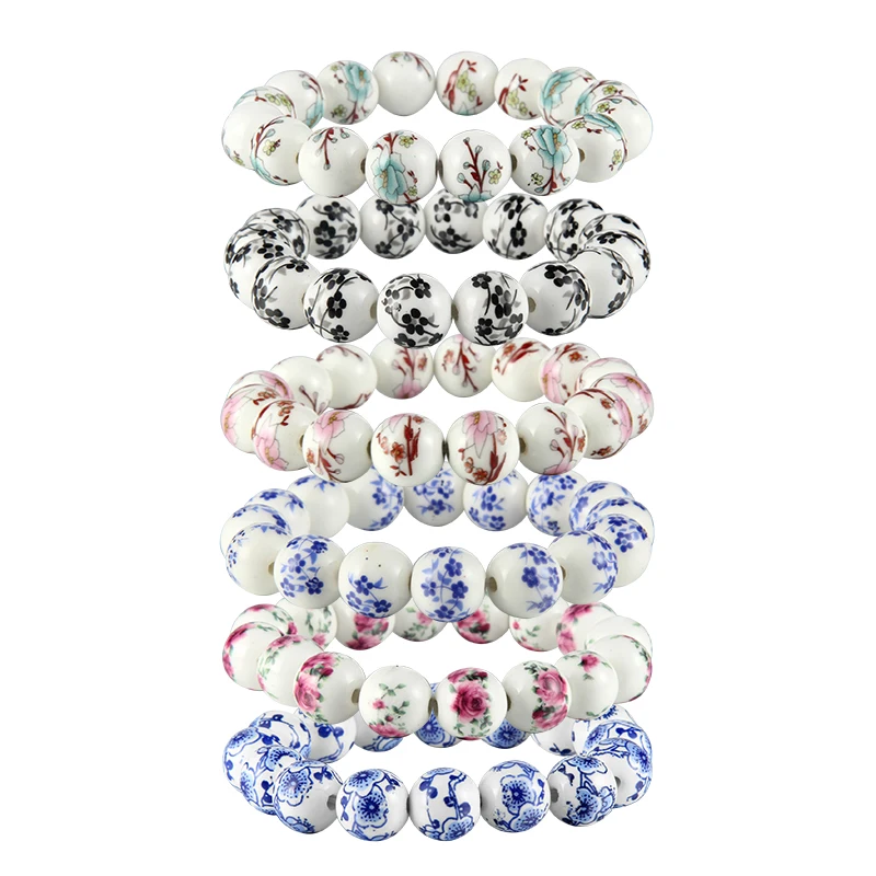 

New Design Blue And White Porcelain Ceramics Beaded Bracelet Women Fashion Elastic Beaded Bracelet Jewelry 2018 New