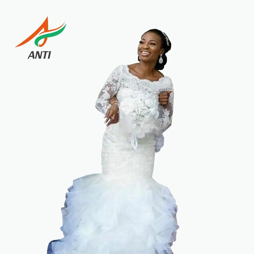 ANTI Romantic Long Sleeves Mermaid Wedding Dress Ruffles Lace Bridal Gowns Robe De Mariee Luxury Watteau Train Vestido De Noiva
ANTI Romantic Long Sleeves Mermaid Wedding Dress Ruffles Lace Bridal Gowns Robe De Mariee Luxury Watteau Train Vestido De Noiva