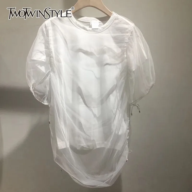 TWOTWINSTYLE Elegant Mesh Patchwork Women T Shirt O Neck Half Sleeve Ruched Drawstring Big Size Tops Female Fashion 2019 Summer
TWOTWINSTYLE Elegant Mesh Patchwork Women T Shirt O Neck Half Sleeve Ruched Drawstring Big Size Tops Female Fashion 2019 Summer