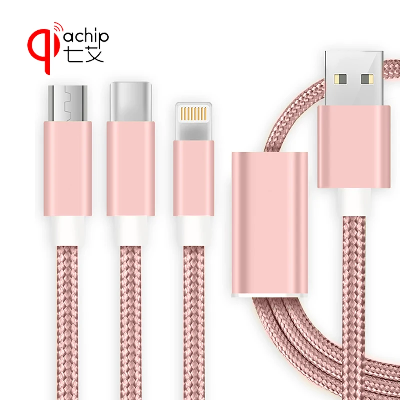 Rose color 3 in 1 iPhone Type C USB Data Cable for Micro USB Nylon Braid Fast Charge Cable for Huawei Samsung Xiaomi Huawei
Rose color 3 in 1 iPhone Type C USB Data Cable for Micro USB Nylon Braid Fast Charge Cable for Huawei Samsung Xiaomi Huawei