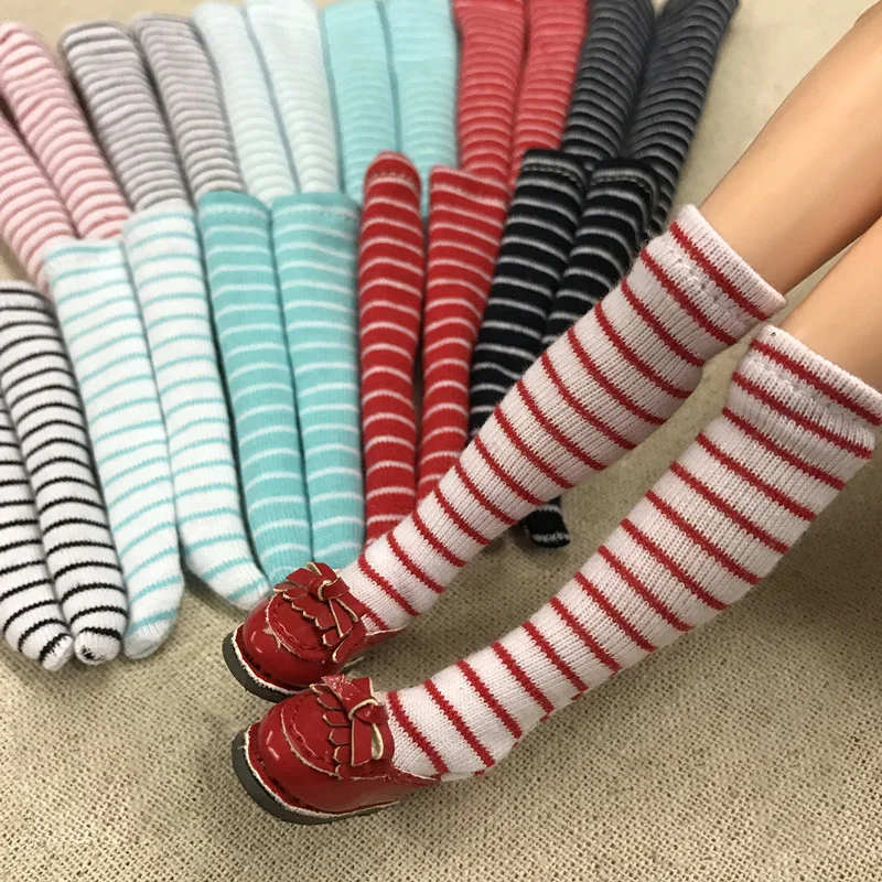 

1 Pair Candy Color Stripe Socking for Blyth, Azone S, OB, Momoko, barbis , licca 1/6 Dolls Accessories Stripe Knee Highs socks