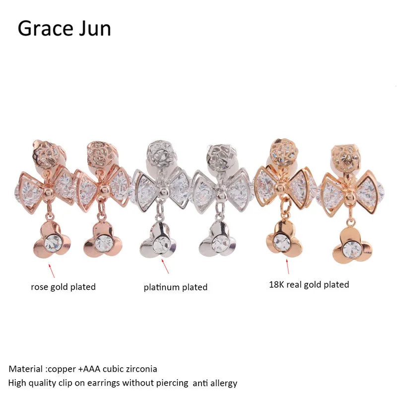 Grace Jun(TM) Top Quality Copper Material AAA CZ Rose Flower Bowknot Shape Clip on Earrings Non Piercing for Women Fine Jewelry
Grace Jun(TM) Top Quality Copper Material AAA CZ Rose Flower Bowknot Shape Clip on Earrings Non Piercing for Women Fine Jewelry