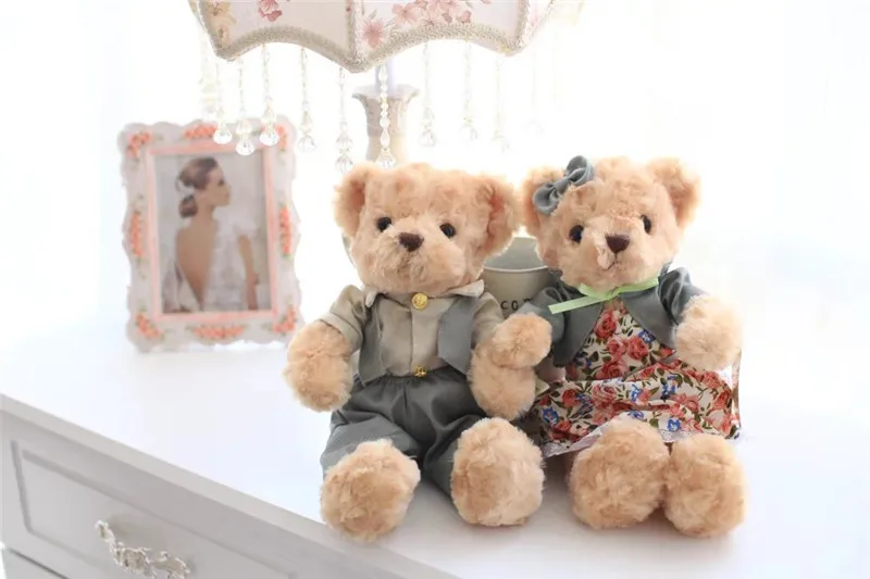 A pair 30CM Kawaii Teddy Bear Plush Toy Stuffed Couple teddy bear with cloth Soft Kids Toys Hight Quality 2018 New (13)