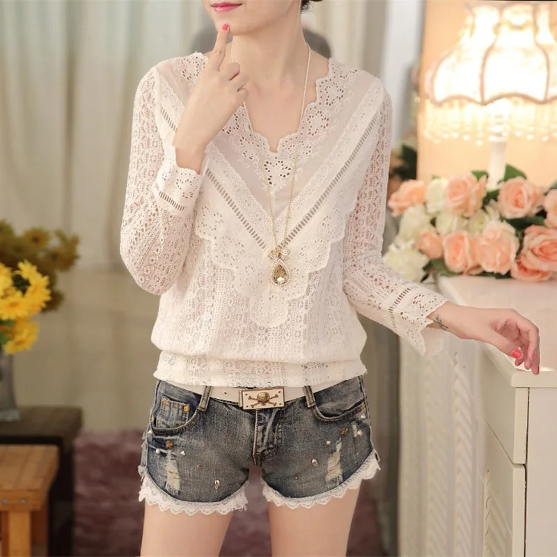 New Arrival Spring and autumn women's fashion Korean blouse Neckline v long sleeve laces of slim female shirt
New Arrival Spring and autumn women's fashion Korean blouse Neckline v long sleeve laces of slim female shirt