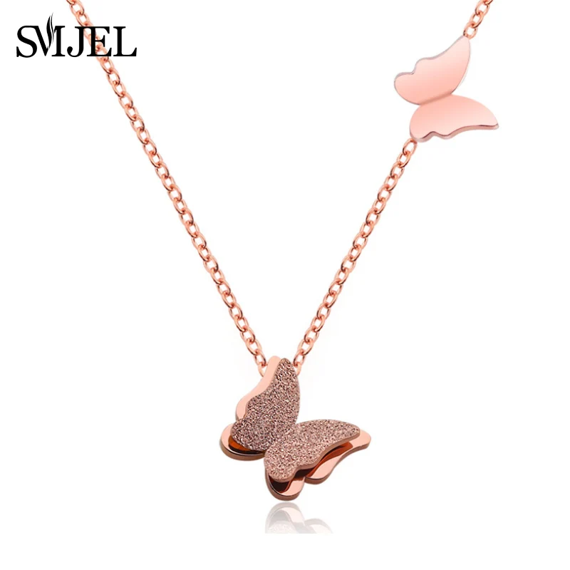 SMJEL Romantic Double Butterfly Necklace Collares Stainless Steel Rose Gold Butterfly Sanding Scrub Necklace Women collier femme
SMJEL Romantic Double Butterfly Necklace Collares Stainless Steel Rose Gold Butterfly Sanding Scrub Necklace Women collier femme