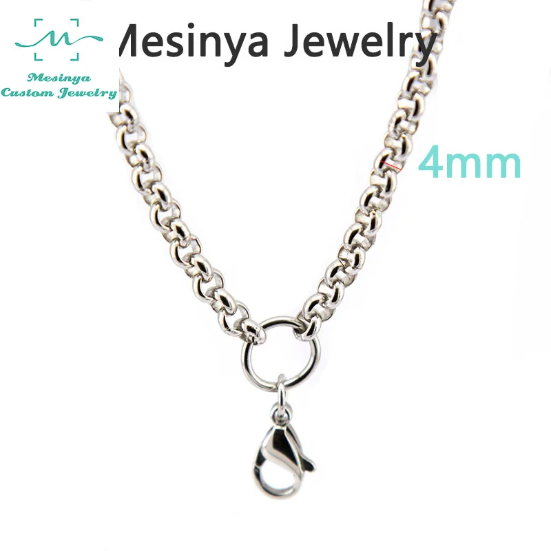 

10pcs 316L Stainless steel 4mm width 20 24 30'' rolo locket chain for glass locket pendant necklace