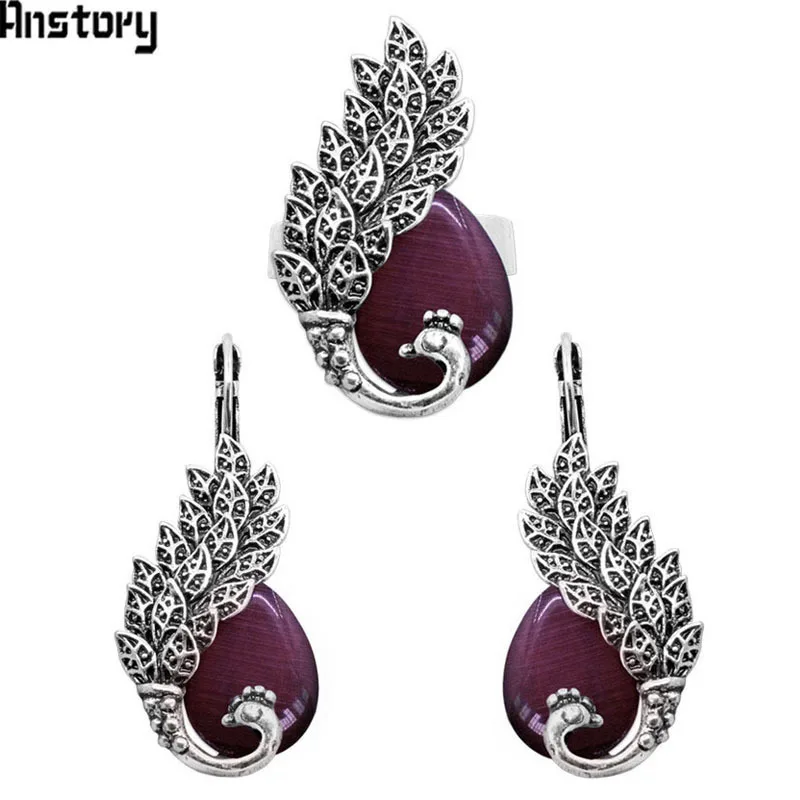 Drop Transparent Purple Opal Peacock Jewelry Sets Earrings Ring For Women Antique Silver Plated Fashion Gift
Drop Transparent Purple Opal Peacock Jewelry Sets Earrings Ring For Women Antique Silver Plated Fashion Gift