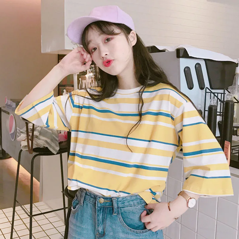 Harajuku Japanese Preppy Style Short Sleeve Summer T Shirt Tops Women Korean Fashion Ulzzang Striped Tshirt Schoolgirl Clothes
Harajuku Japanese Preppy Style Short Sleeve Summer T Shirt Tops Women Korean Fashion Ulzzang Striped Tshirt Schoolgirl Clothes