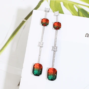 

Long Earrings for Women Luxury Gradient Tourmaline Cubic Zirconia Drop Earrings XIUMEIYIZU Fashion Copper Gold Plating Jewelry