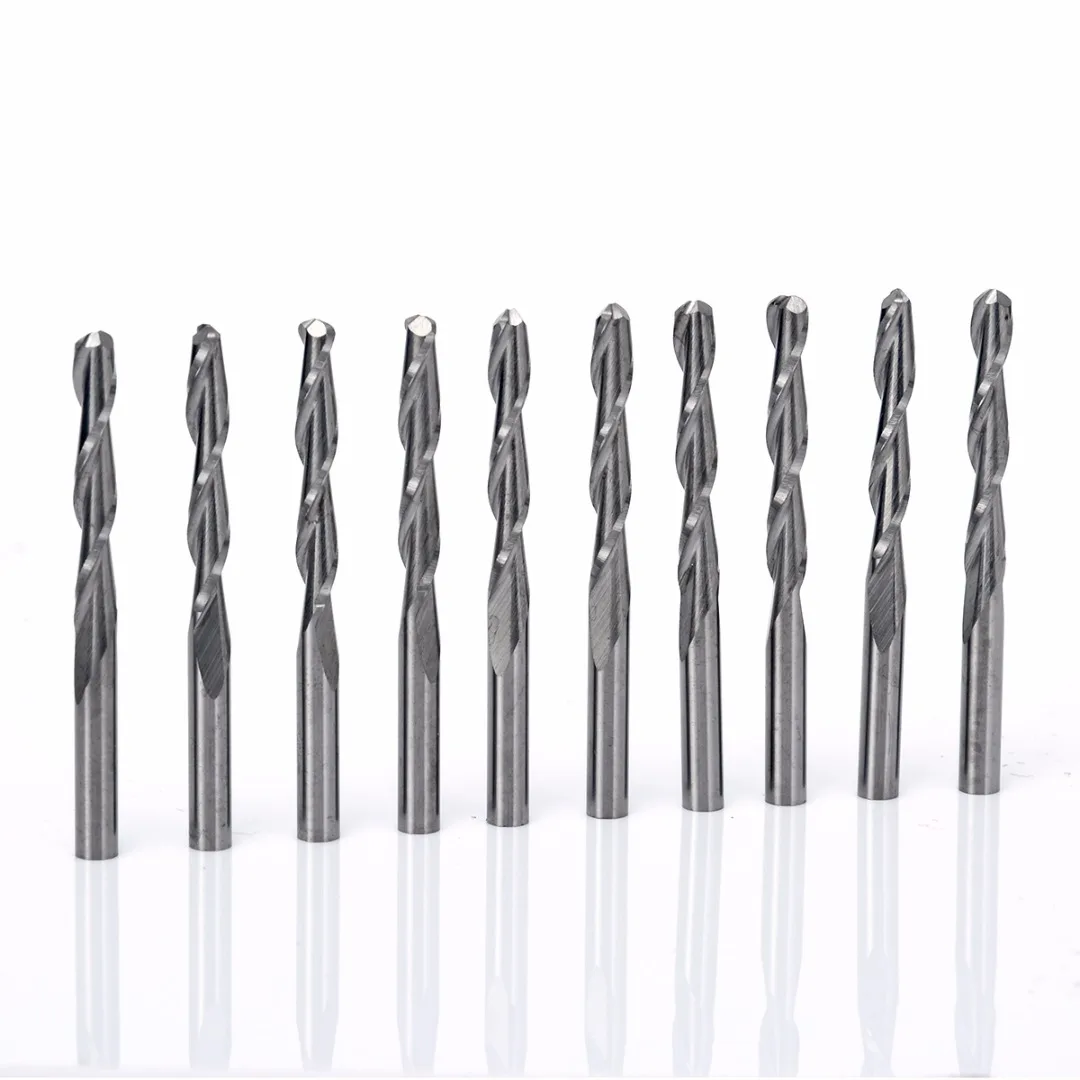 10pcs 1/8'' Shank 2 Flute Tungsten Carbide CNC Ball Nose End Mill Cutter Milling Tool Set Mayitr Milling Cutter Engraving Bit