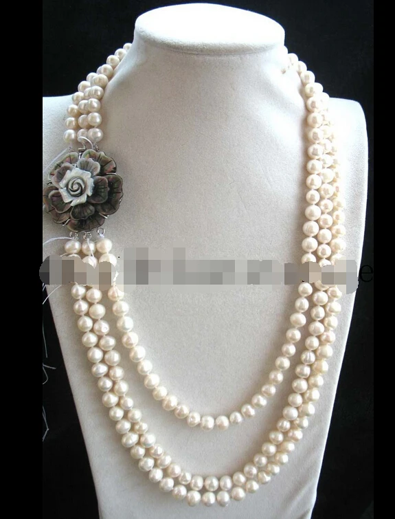 shipping 3rows white freshwater pearl round and black shell flower necklace 22-27"nature
shipping 3rows white freshwater pearl round and black shell flower necklace 22-27"nature