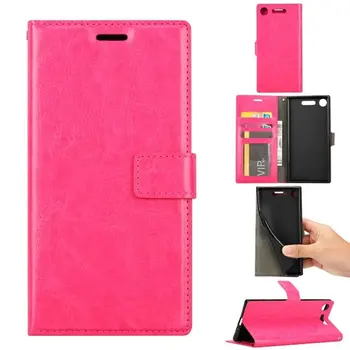 

100pcs/lot free shipping Crazy Horse Wallet Leather stand Case For sony xperia XZ1/XZ1 compact With Photo Frame Card Slots
