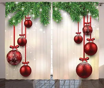 Christmas Curtain Red Green Decorations by, Xmas Inspired Winter Season Theme Fir Twigs and Vibrant Balls Decor Graphic Print
Christmas Curtain Red Green Decorations by, Xmas Inspired Winter Season Theme Fir Twigs and Vibrant Balls Decor Graphic Print