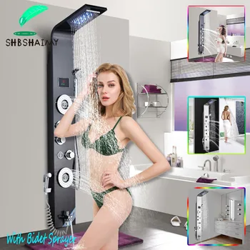 SHBSHAIMY Mlticolored Rain Waterfall LED Shower Panel Wall Mounted With Bidet Sparyer And Digital Display Hot and Cold Mixers
SHBSHAIMY Mlticolored Rain Waterfall LED Shower Panel Wall Mounted With Bidet Sparyer And Digital Display Hot and Cold Mixers
