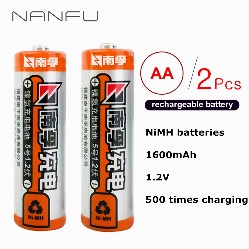 NANFU 2 Pcs AA Rechargeable Battery 1.2v NIMH Batteries 1600mAh ni-mh 2A Battery Safety Green for Digital camera MP3 Toys Clock
NANFU 2 Pcs AA Rechargeable Battery 1.2v NIMH Batteries 1600mAh ni-mh 2A Battery Safety Green for Digital camera MP3 Toys Clock