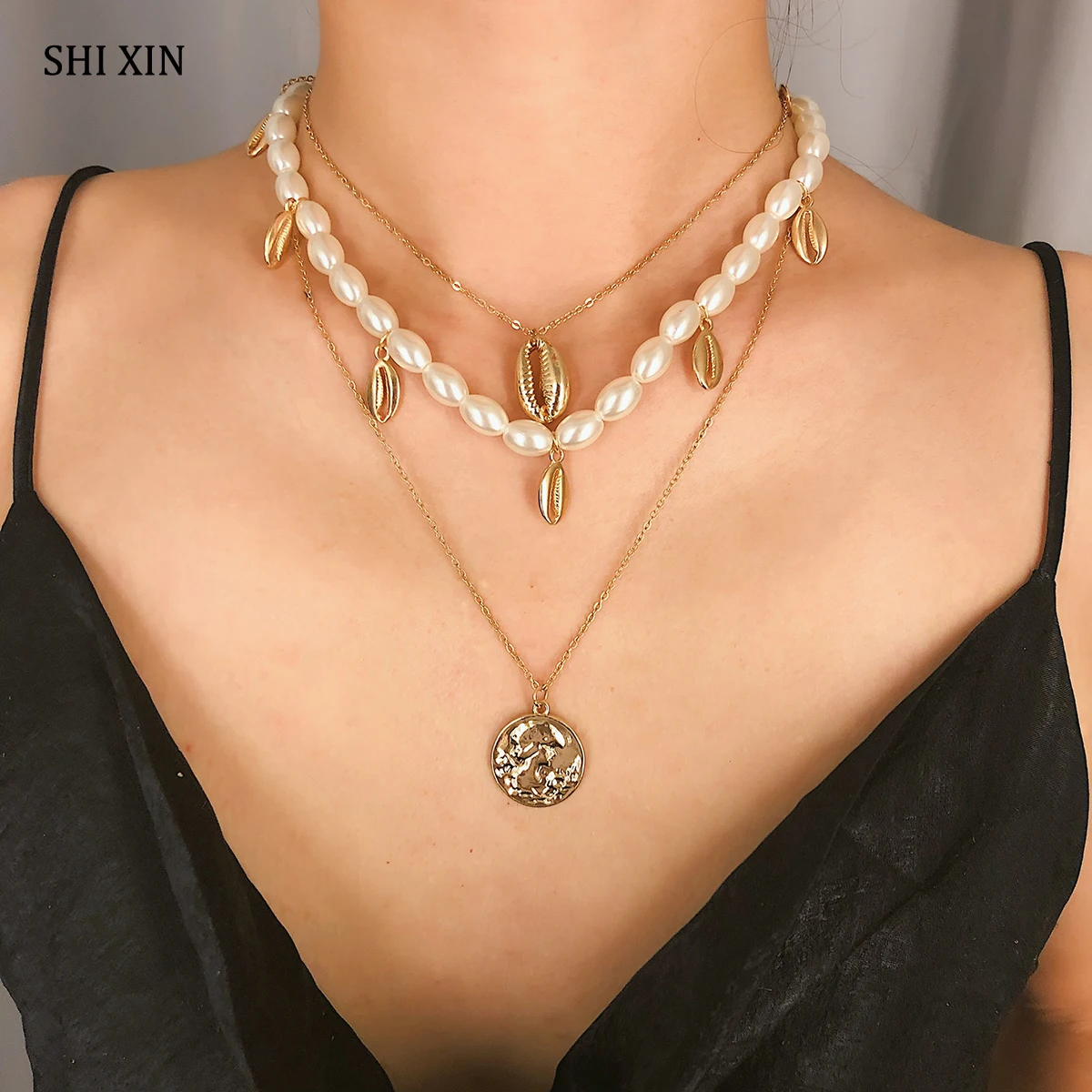 SHIXIN Layered Pearl Necklace for Women 2019 Summer Fashion Metal Shell Necklace Personalized Coin Necklace Pendant Jewelry Gift
SHIXIN Layered Pearl Necklace for Women 2019 Summer Fashion Metal Shell Necklace Personalized Coin Necklace Pendant Jewelry Gift