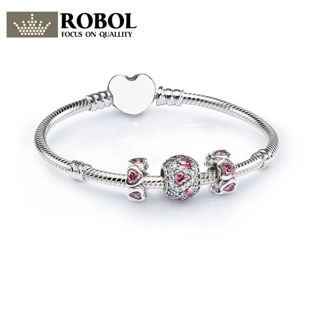 ROBOL 100% 925 Sterling Silver SALE - PINK HEART PAVE BALL CHARM BRACELET SET fit DIY Original charm Bracelets jewelry A Set
ROBOL 100% 925 Sterling Silver SALE - PINK HEART PAVE BALL CHARM BRACELET SET fit DIY Original charm Bracelets jewelry A Set