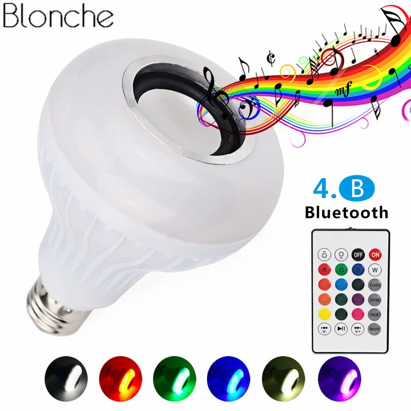 

E27 Smart RGB RGBW Wireless Bluetooth Speaker Bulb Music Playing Dimmable LED Bulb Light Lamp with 24 Keys Remote Controller