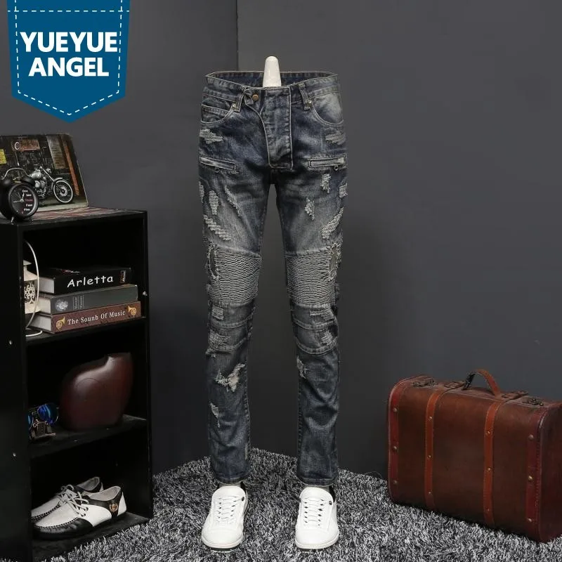 Punk Style Fashion New Mens Straight Hole Ripped Jeans Pants Full Length Pleated Distressed Casual Slim Fit Male Denim Trousers
Punk Style Fashion New Mens Straight Hole Ripped Jeans Pants Full Length Pleated Distressed Casual Slim Fit Male Denim Trousers