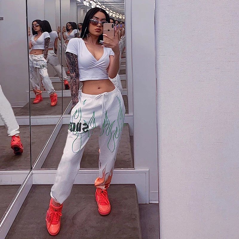 Women High Waist Jogger Pants Flame Pattern Fire Print Baggy Sweat Trousers Hipster Harem Hip Hop Harajuku Streetwear chic White
Women High Waist Jogger Pants Flame Pattern Fire Print Baggy Sweat Trousers Hipster Harem Hip Hop Harajuku Streetwear chic White