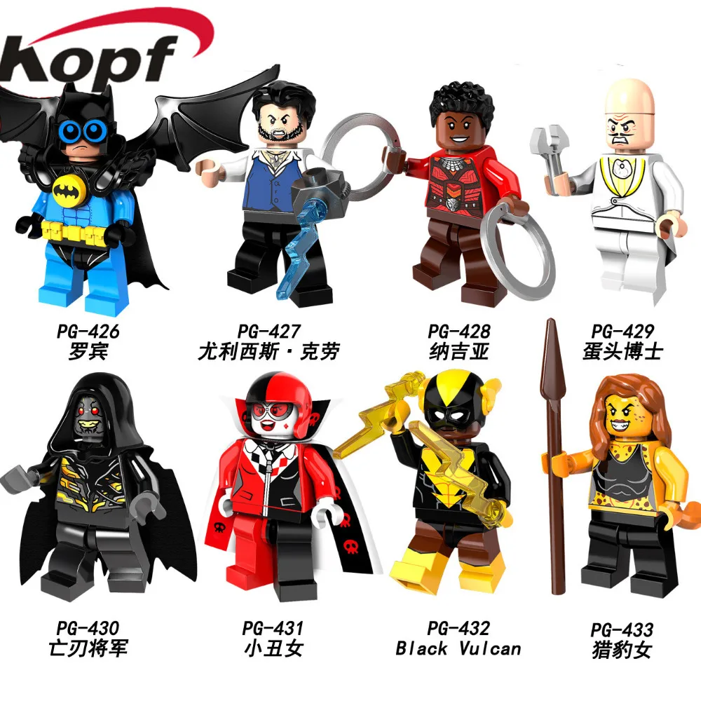 Single Sale Building Blocks Super Heroes Bat Robin Harley Quinn Ulysses Klaw Najia Corvues Glaive Black Vulcan Kids Toys PG8111
Single Sale Building Blocks Super Heroes Bat Robin Harley Quinn Ulysses Klaw Najia Corvues Glaive Black Vulcan Kids Toys PG8111